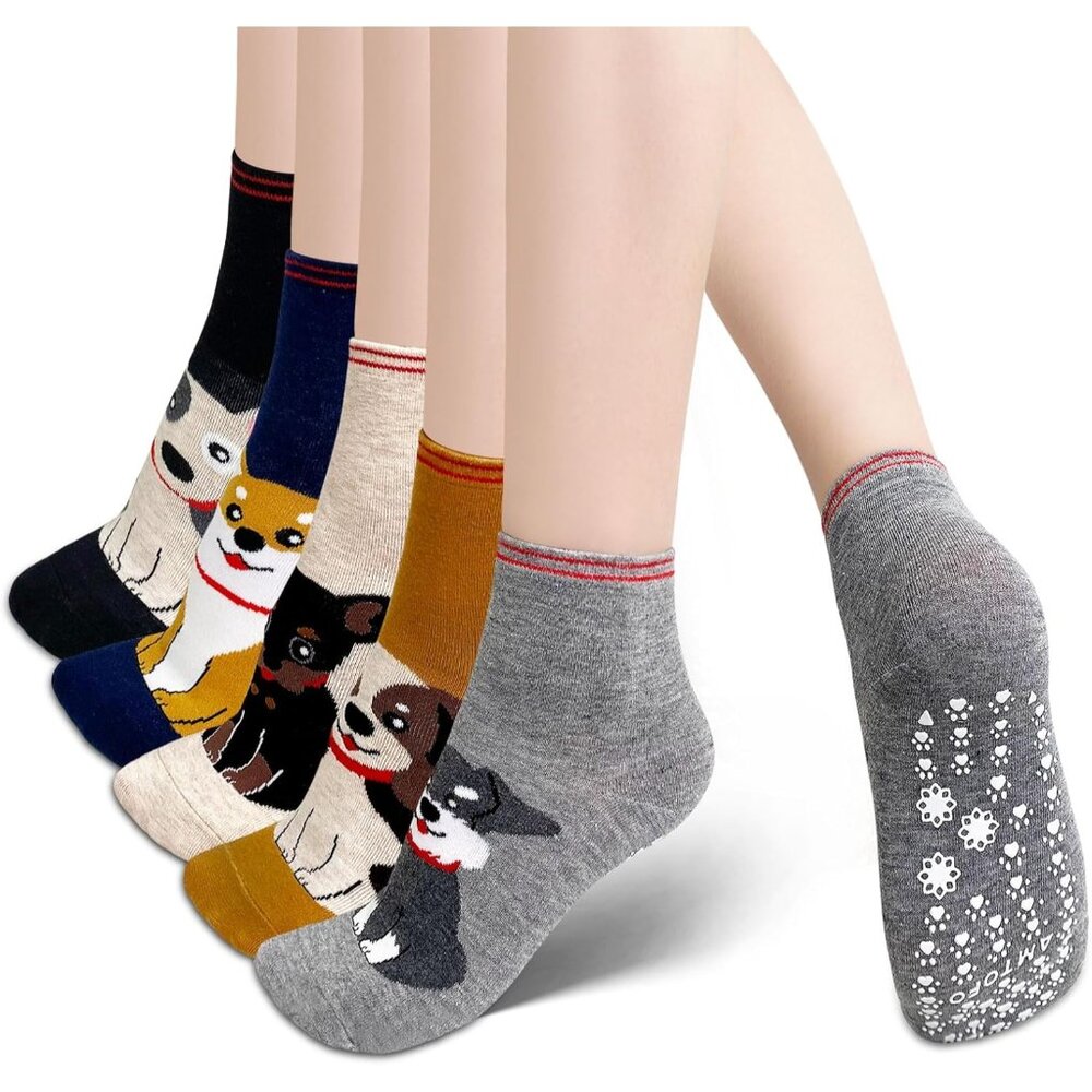 Grip Socks for Women - Non Slip Yoga & Ballet Workout Socks with Animal Pattern